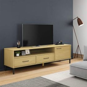 TV Stand with Metal Legs Brown Solid Wood Pine OSLO