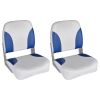 Boat Seats 2 pcs Foldable Backrest Blue-white Pillow 16.1"x14.2"x18.9"